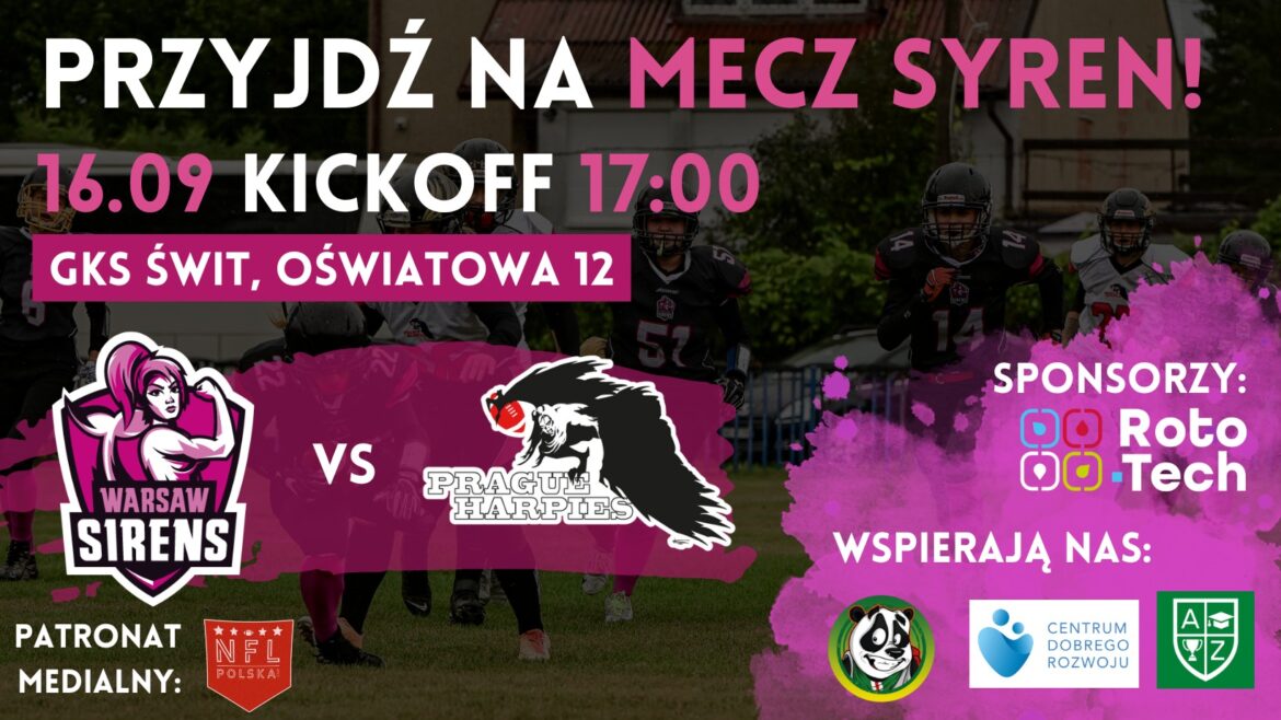 Przyjdź na mecz Futbolu Amerykańskiego kobiet! Warsaw Sirens vs Prague Harpies